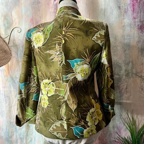 📌Peck & Peck Stunning Floral Silk Blend Blazer - Jacket with 3/4 Sleeves - Picture 7 of 12